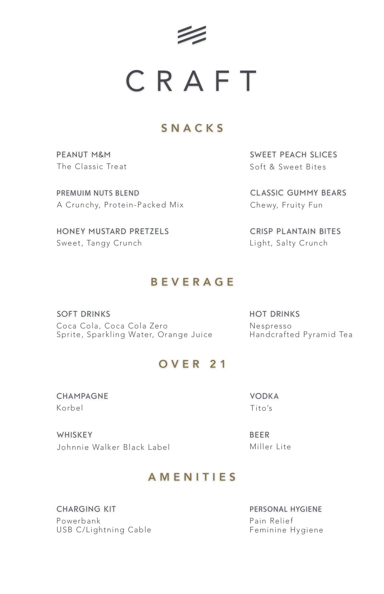 Craft in-flight menu