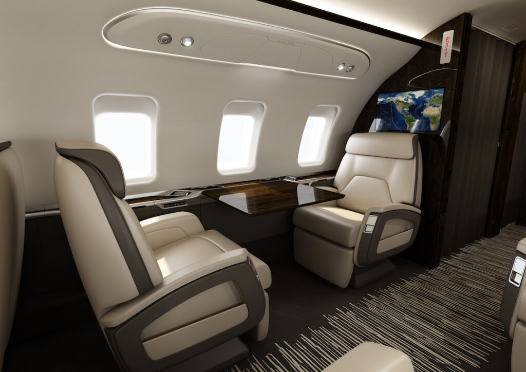 Bombardier Challenger 650 Interior club seats, cream leather