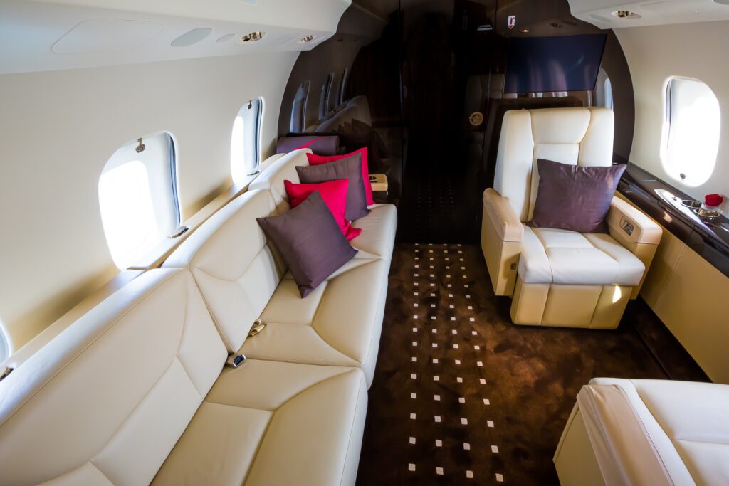 Bombardier Global 6000 interior rear of aircraft with divan