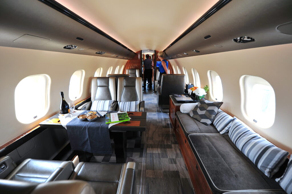 Bombardier Global 6000 interior from the rear of the cabin looking forward