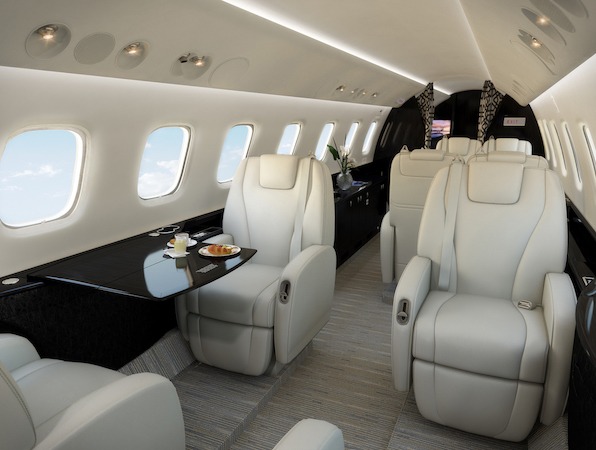 Embraer Legacy 650E Interior white leather front cabin