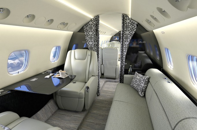 Embraer Legacy 650E divan looking to front of cabin
